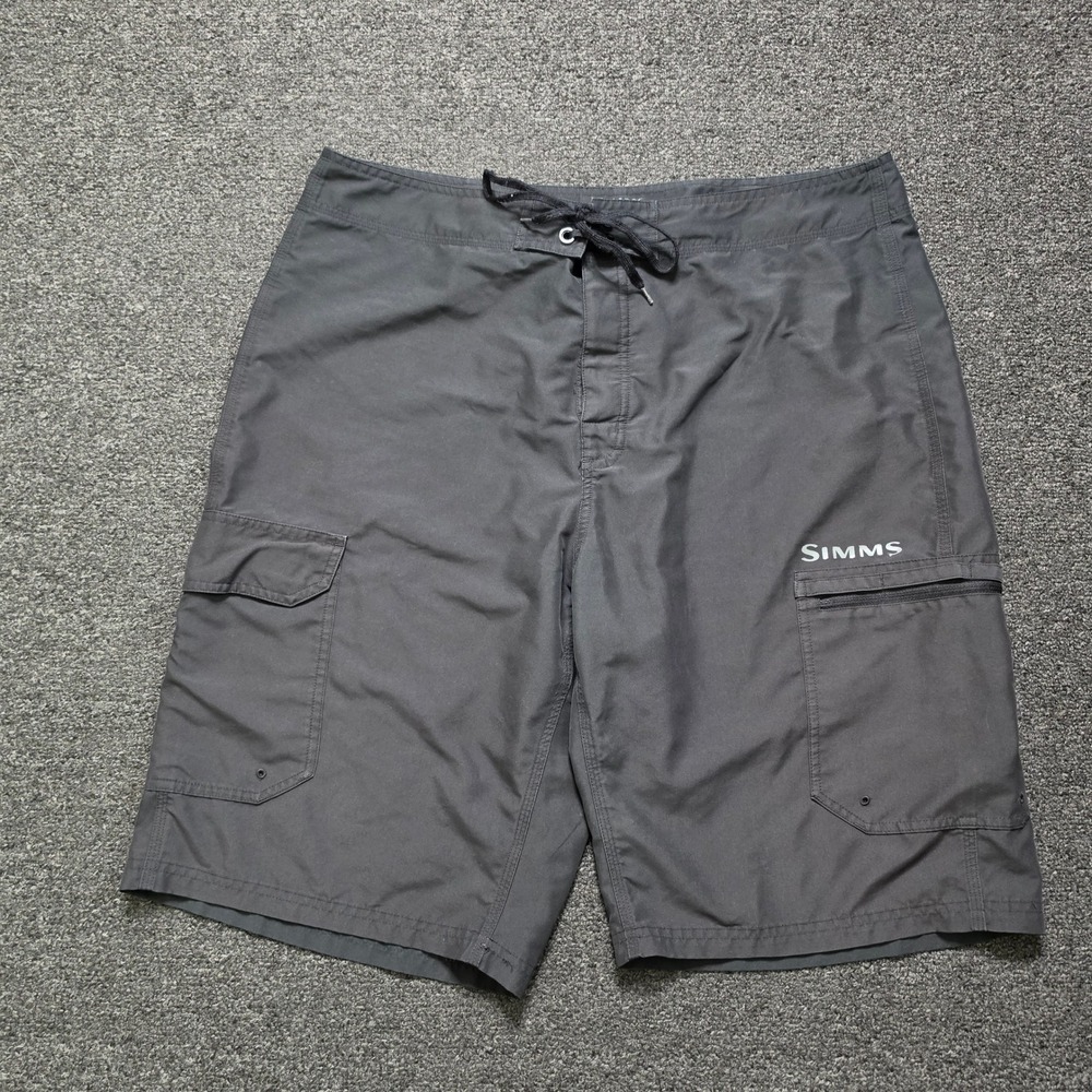 Simms Board Shorts Black Mens 38 Solarflex Cargo Fishing Shorts Swim Utility